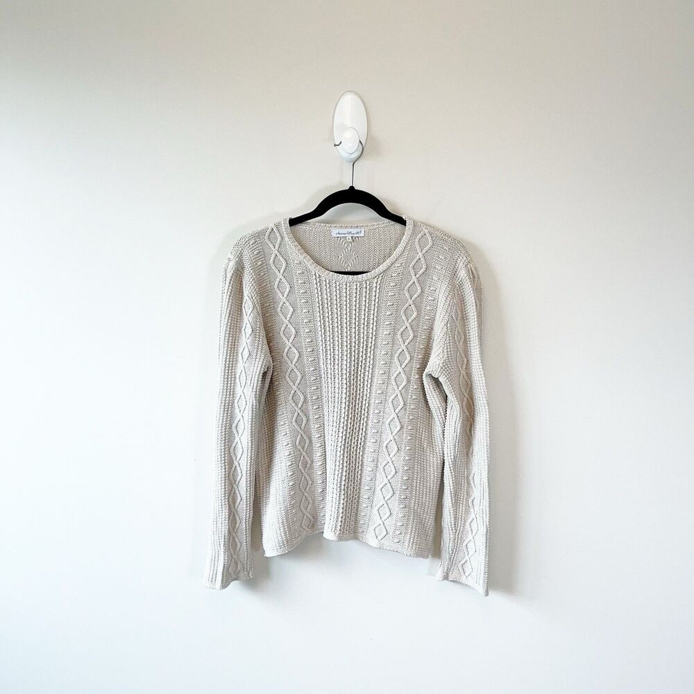 Keren Hart Fisherman Knit Sweater Beige Nautical Beach Preppy Women's Size Large